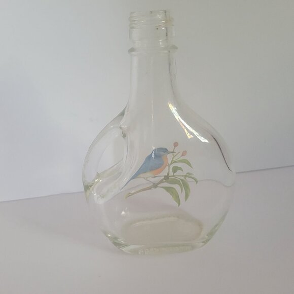 Vintage Clear Glass Bottle With Bluebird Design - Picture 4 of 6